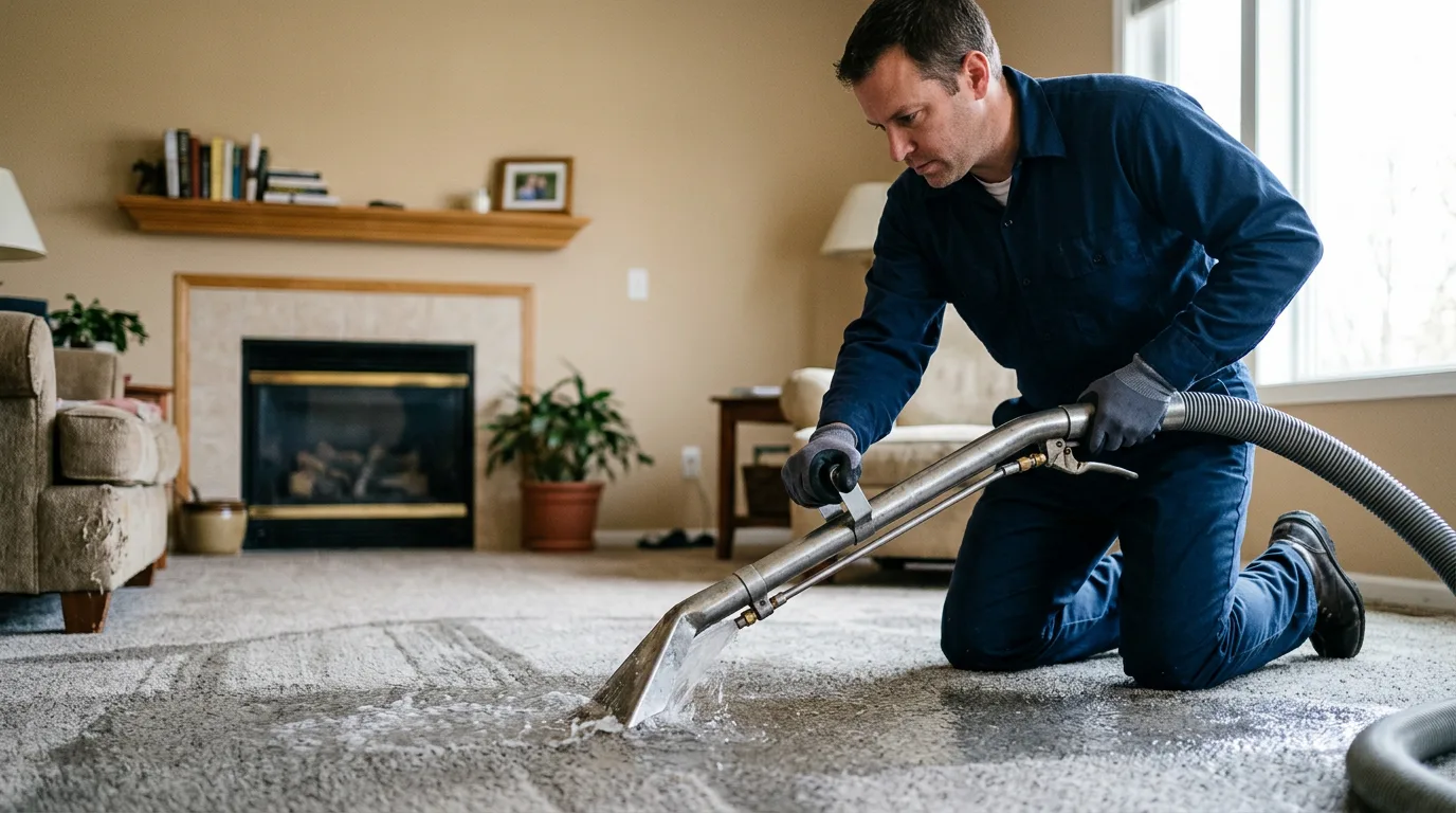 Water damage restoration technician working near Hustle, VA